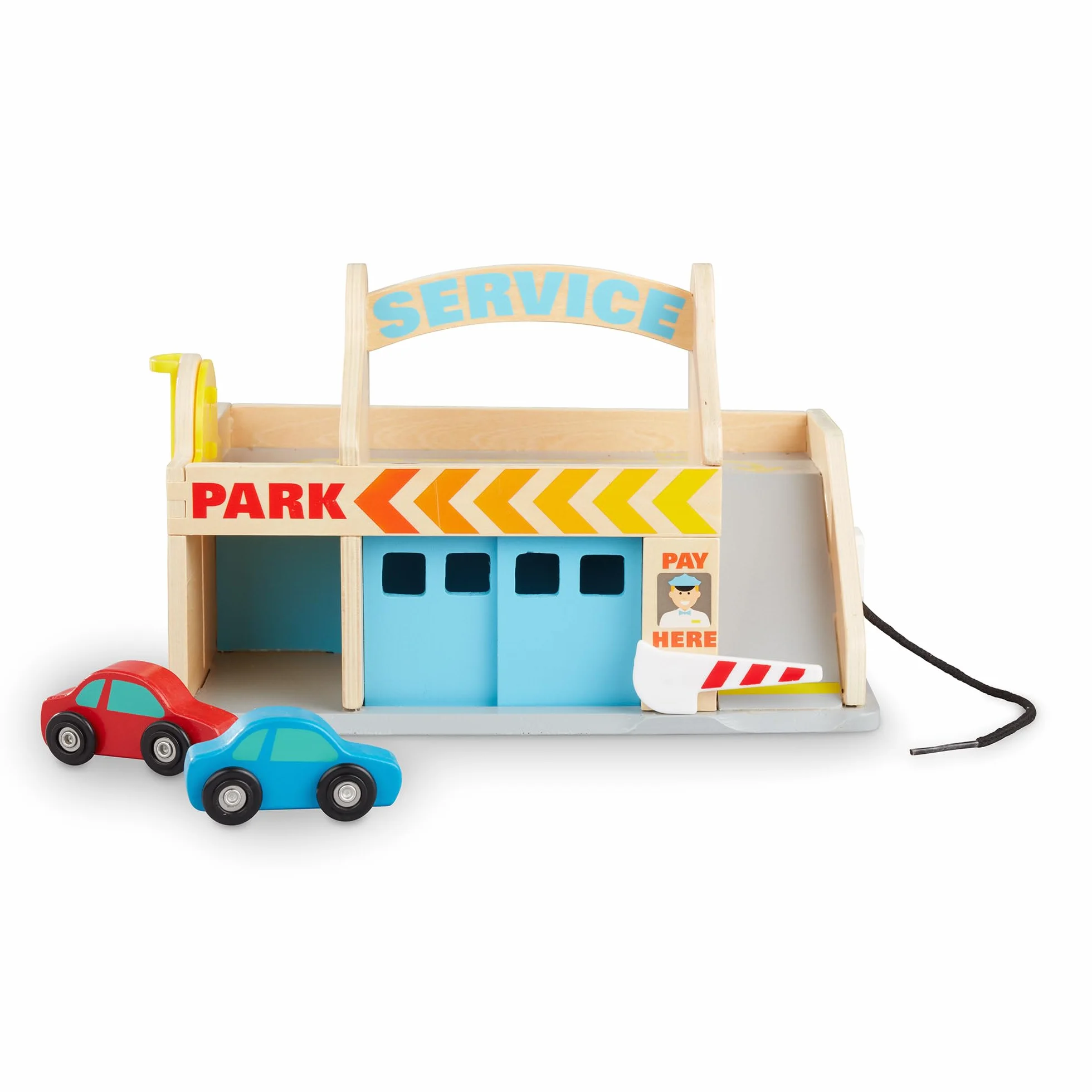 Melissa & Doug - Station Service - Garage À Niveaux Avec 2 Véhicules - Voiture Enfant - Jeu Imitation - Jouet En Bois - Jouet D'Activité, De Développement Et D'Apprentissage - Cadeau Enfant 3 Ans Et +