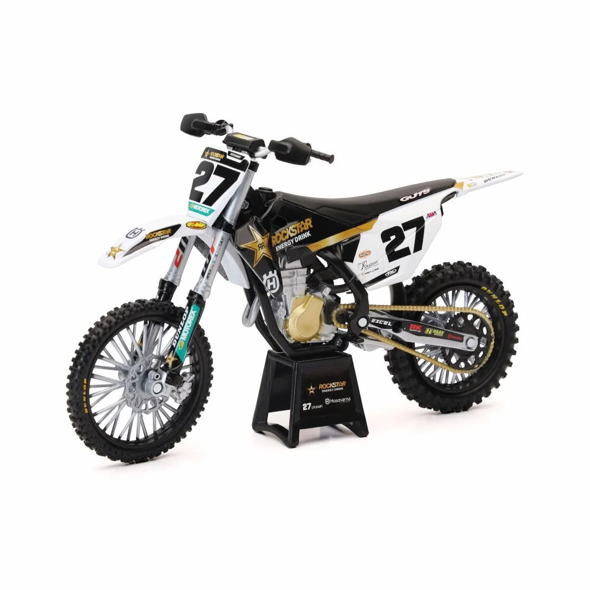 New-Ray | Moto Miniature Husqvarna FC450 Malcolm Stewart #27 | Réplique Échelle 1:12 | Modèle Officiel Team Rockstar Noir | Moto Cross Diecast pour Jeu ou Collection | 579XX