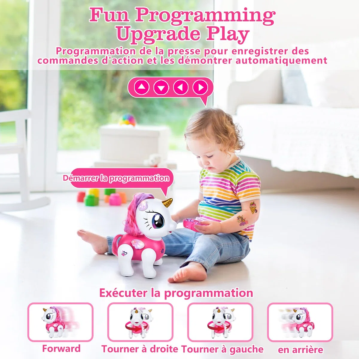 Joellfuner Licorne Jouet, Robot Telecommandé Enfant, Interactif Robot Fonction d'Enregistrement Programmable, Musique, Danse et Touchant, Licorne Jouets pour Filles 3+ Cadeaux