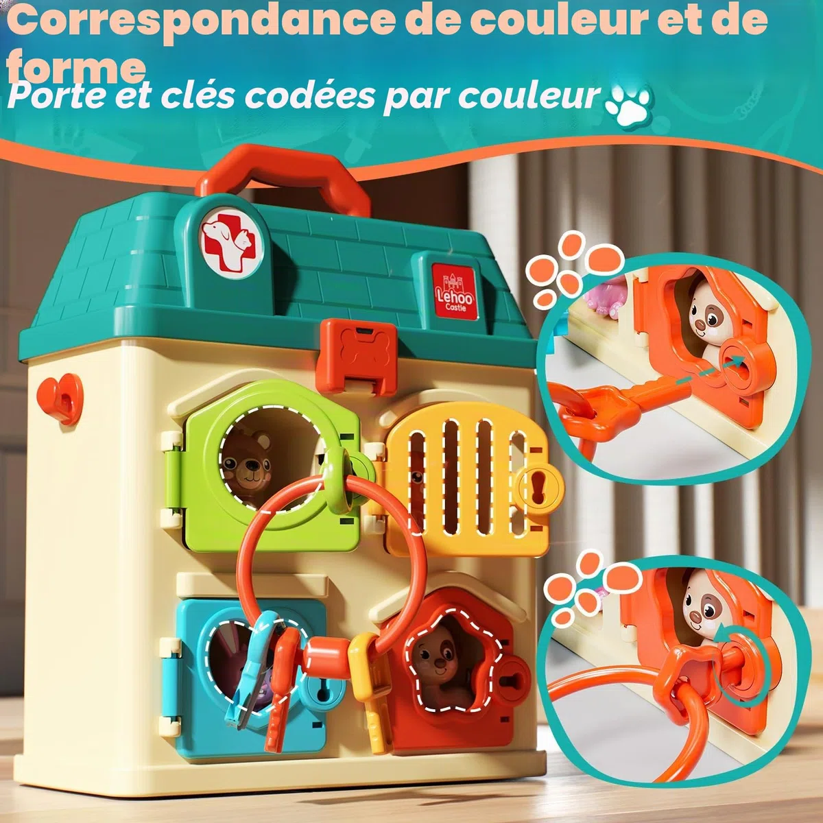 Lehoo Castle Malette Docteur Enfants, Veterinaire Enfant, Docteur avec Lumière et Son, Jouet Fille 3 Ans, Cadeau Enfant 3 Ans