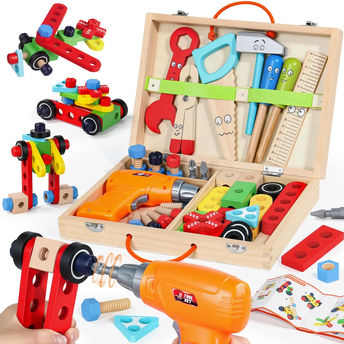 Jouet Enfant 3 Ans Montessori Jeux Enfant 3 Ans Boite a Outils Enfant avec Perceuse Jouet Garcon Fille 3 Ans Jeux Educatif Bricolage Cadeau Enfant Garcon 3 4 Ans Fille (44 Pièces)