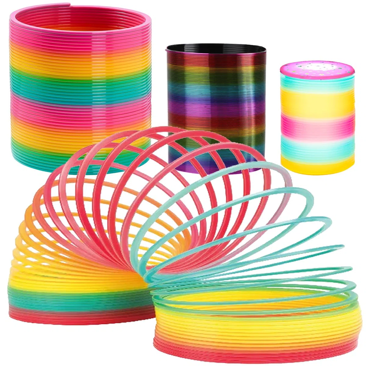 DSL Lot de 3 jouets géants arc-en-ciel Slinky, moyen métallique, petit jouet lumineux, cadeau d'anniversaire, cadeau de Noël, cadeau de fête pour enfants