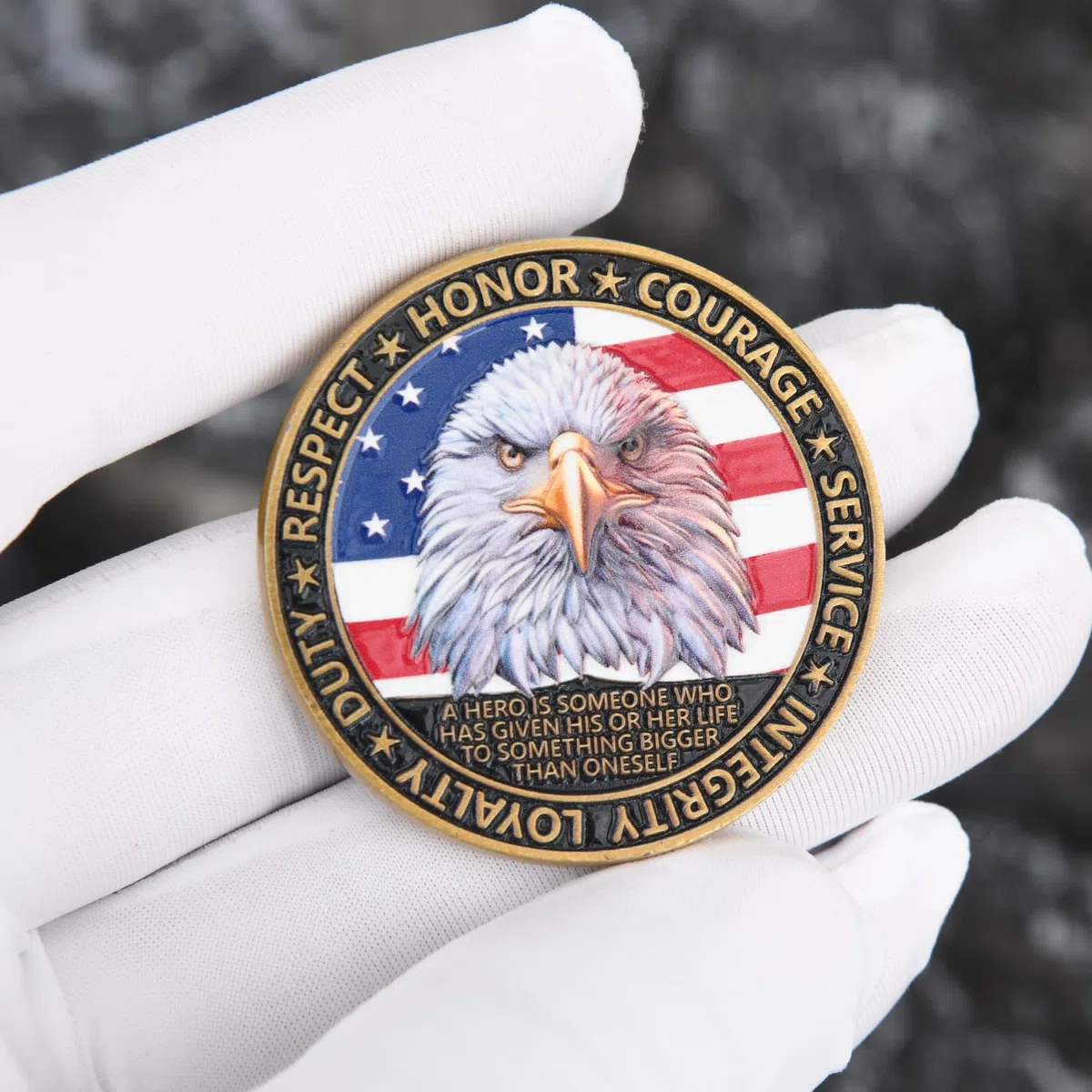 Pièce de monnaie couleur 3D du défi des vétérans américains – Jeton d'appréciation militaire double face pour l'honneur et le courage, 4,9 cm en alliage de zinc