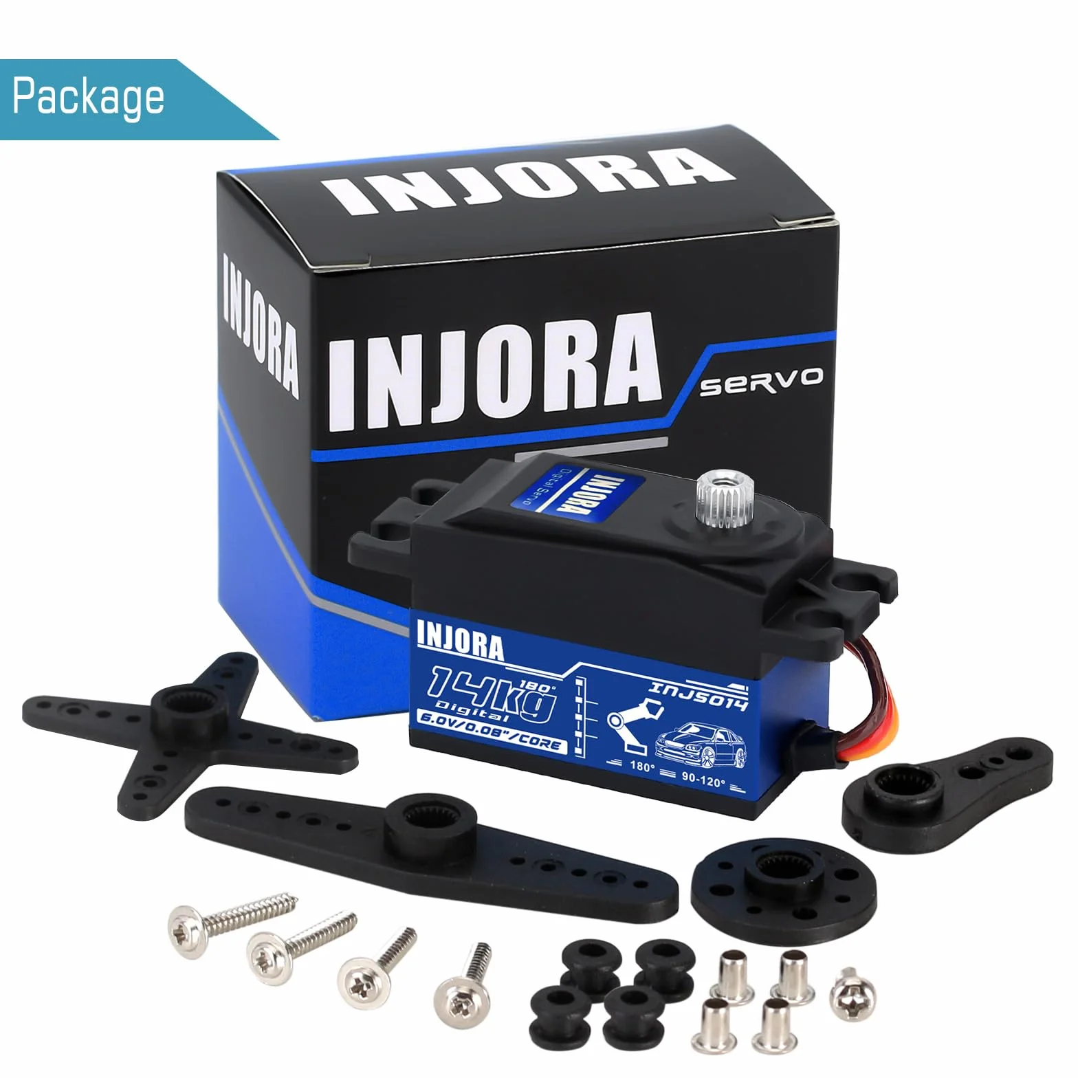 INJORA Servo Numérique à Profil Bas 14KG avec Armature 25T pour Véhicules RC 1/10 1/12, Voiture de Tourisme, Drift, Hélicoptère, Avion à Aile Fixe