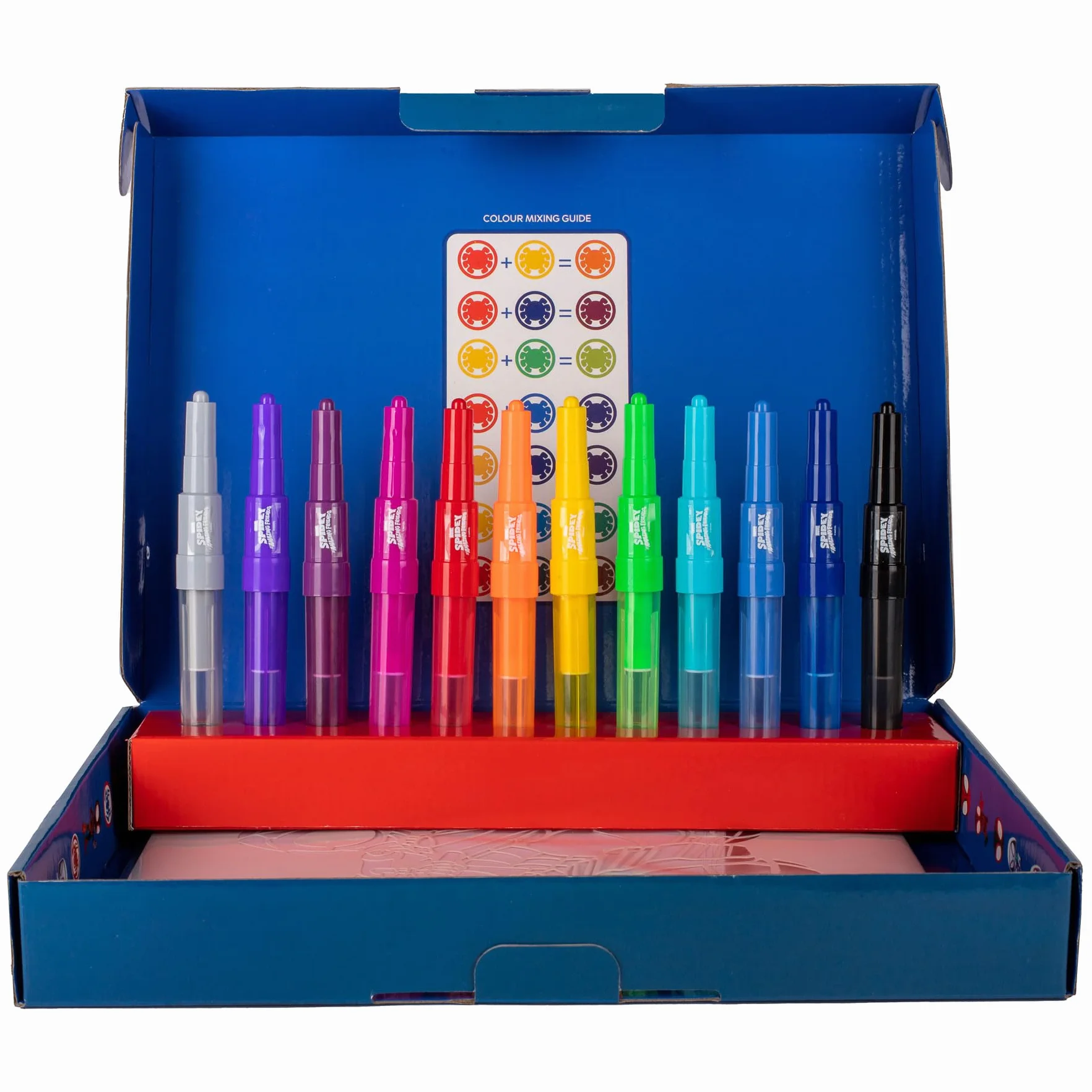 Disney - Marvel - Spidey - Spray Pen Set Deluxe (SP22368) - Kit de Stylos Pulvérisateurs pour Colorier et Dessiner - 12 Stylos et 16 Pochoirs pour Créer des Couleurs et des Dessins Uniques