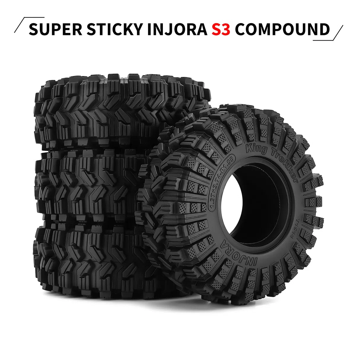 INJORA 1.55" Pneus de Roue — Pneus Tout-Terrain King Trekker pour Voiture RC Crawler Axial AX90069 UTB18 MST JIMNY, T1514
