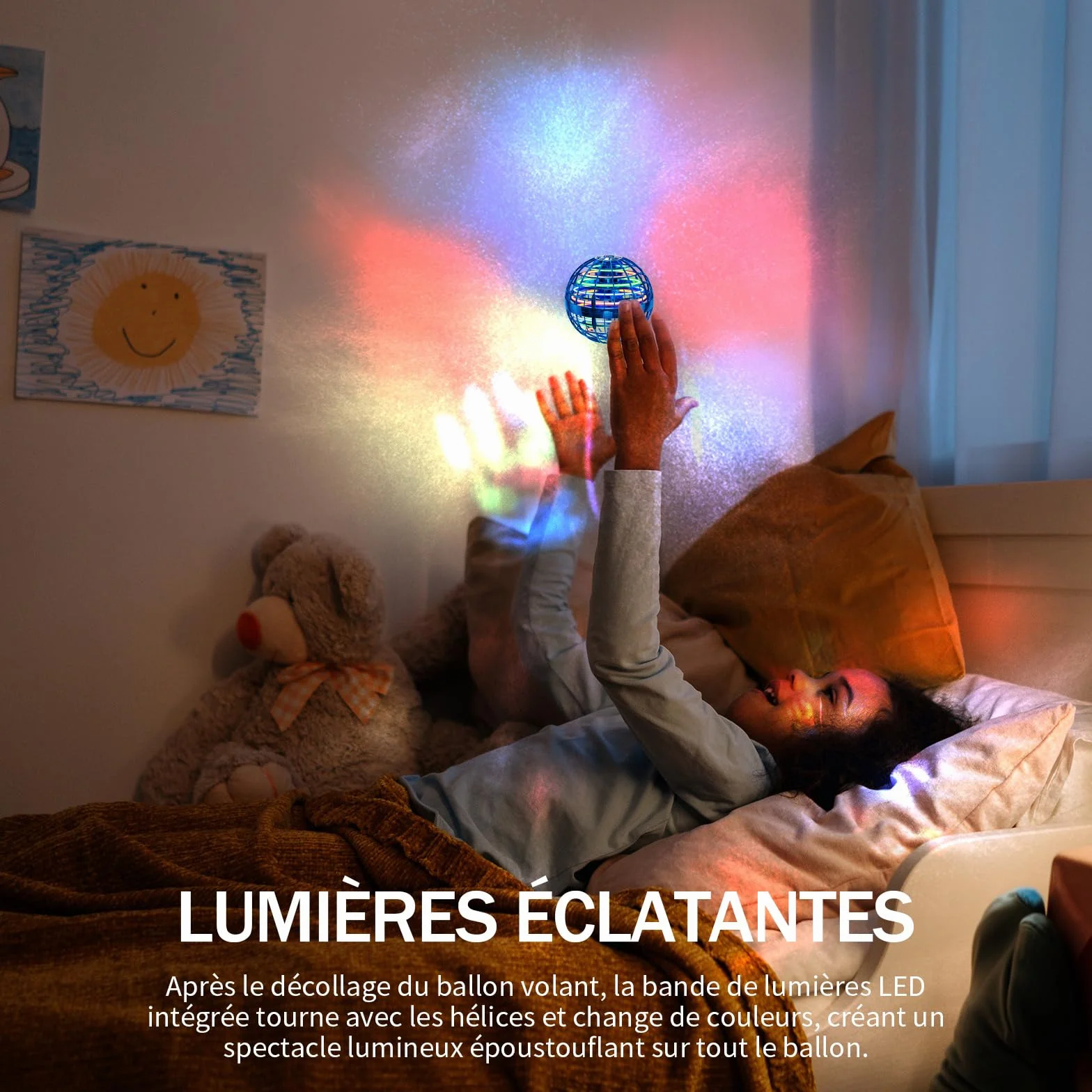Ivtivfu Boule Volante (Bleu, Amélioré) : Jouet Flying Orb Ball avec LED, UFO Spinner Boomerang Magique, Cadeau Extérieur pour Enfant Garçon Fille 6 7 8 9 10 11 12 Ans