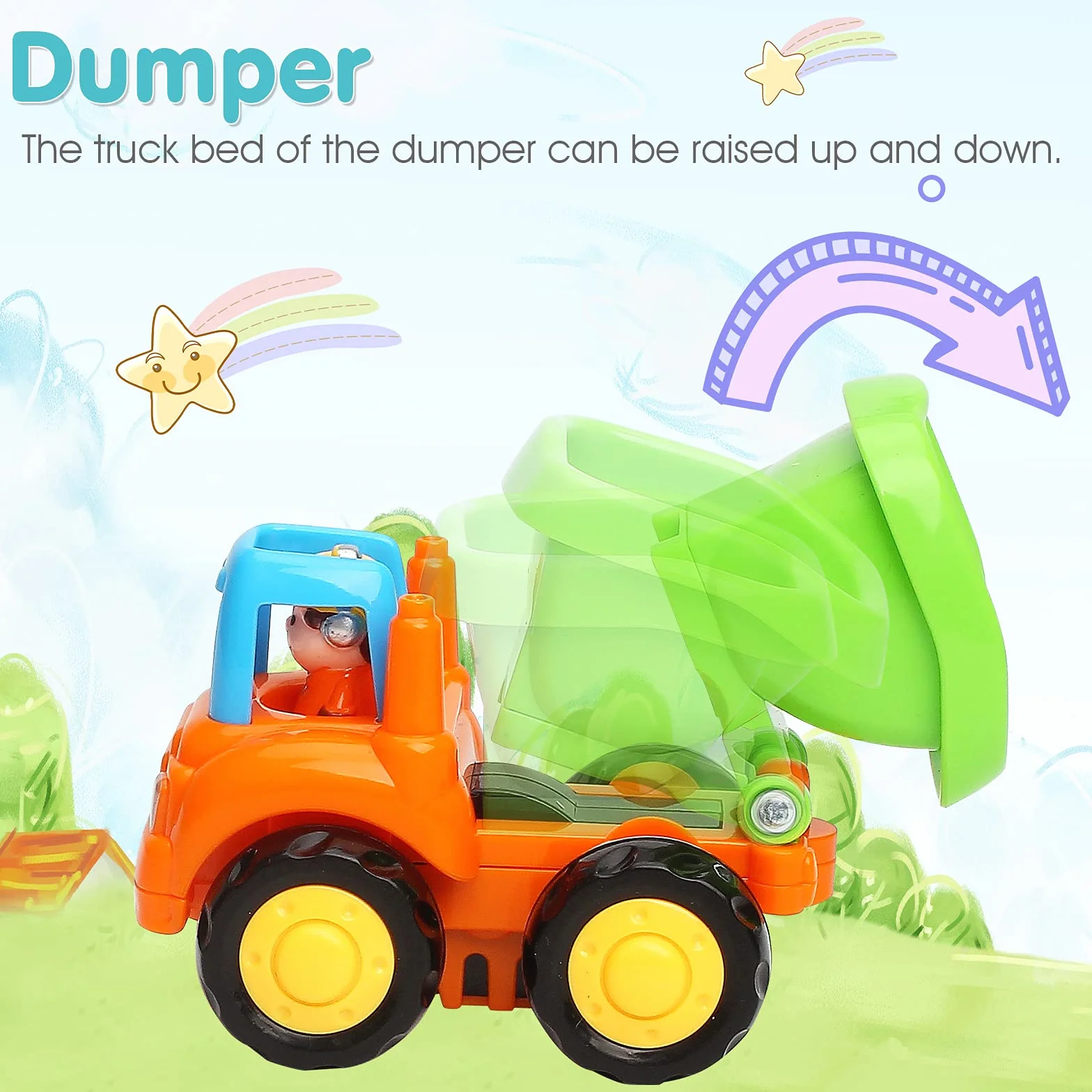 TINOTEEN Voiture Jouets pour Bébé, Jouet à Friction pour Garcon Fille Enfants de 1 2 3 Ans,Set de 4 avec Tracteur,Bulldozer,Mixeur de Camion et Camion