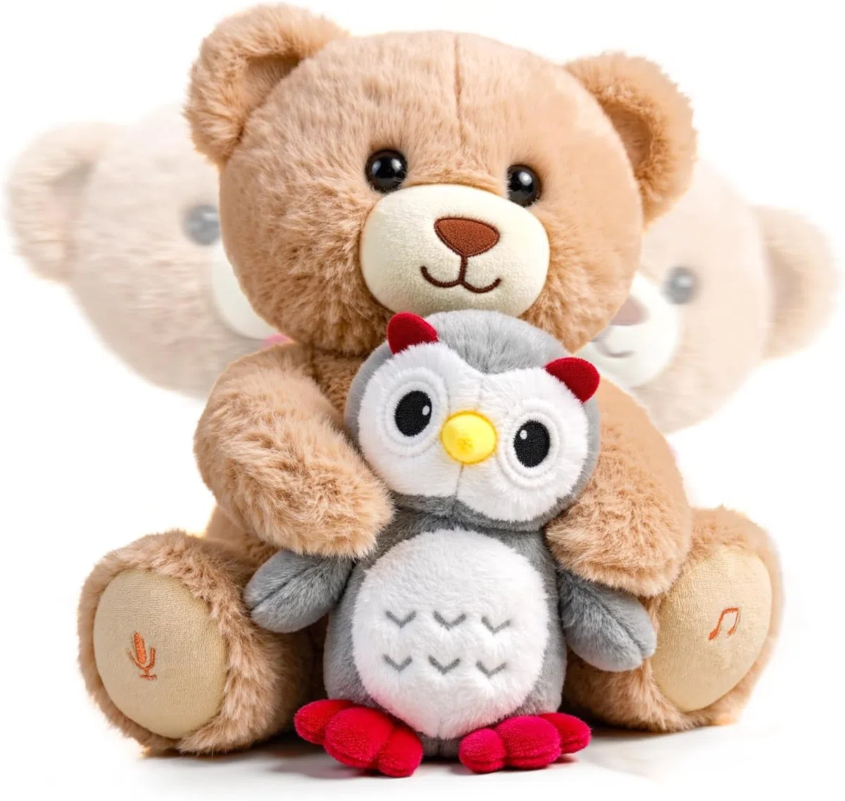 Ours en Peluche Musicale avec Hibou, Nounours Interactive Parlant, Jouet en Peluche Qui Enregistre et Répète, Cadeau pour Bébé Fille Garçon