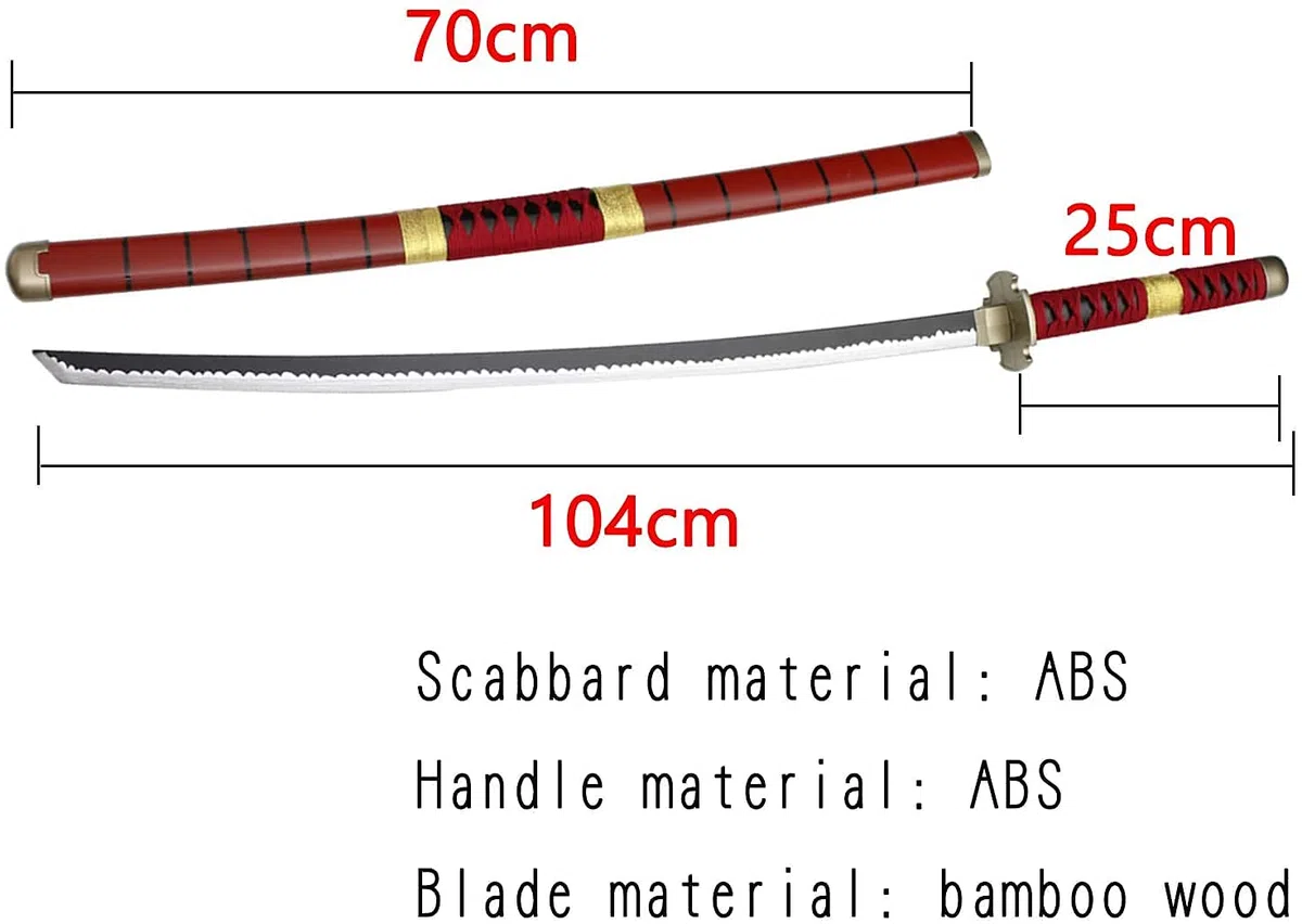 Samurai Ninja Wooden Sword Arme, Anime Noir Samurai Roronoa Zoro Cosplay Katana Couteau Jouets pour Adolescents,Rouge