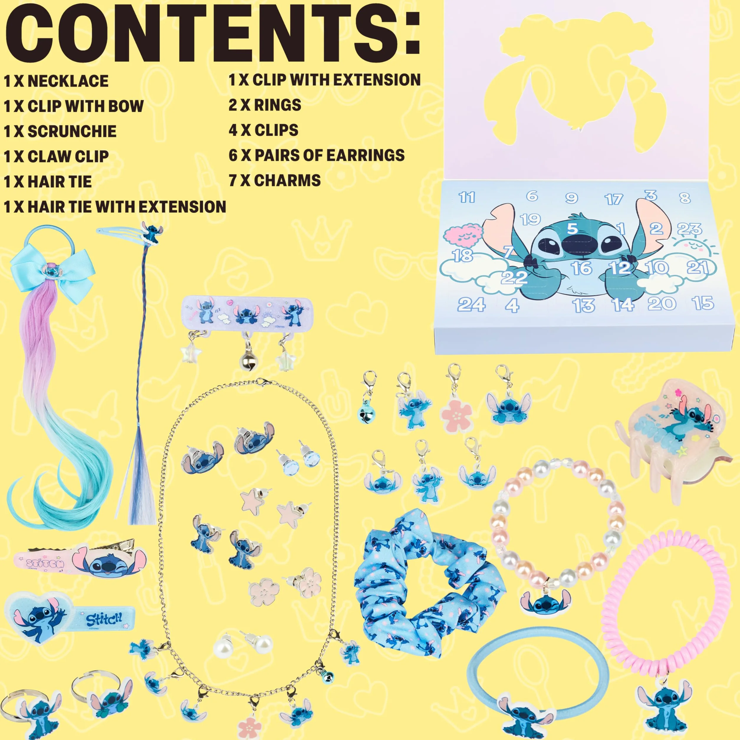 Get Trend Disney Stitch Calendrier de l'Avent 2025 Fille, Accessoires Cheveux et Bijoux, Barrettes Chouchou, Idée Cadeau Fille (Lilas Stitch)