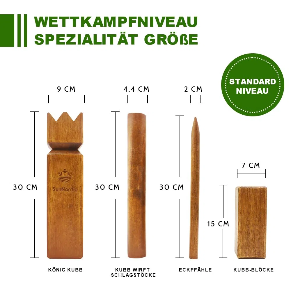 SunNordic Kubb Jeu d'échecs Viking - Jeu d'échecs suédois en bois d'hévéa de qualité supérieure - Avec sac de transport en toile et instructions de jeu - Robuste - Pour enfants et adultes