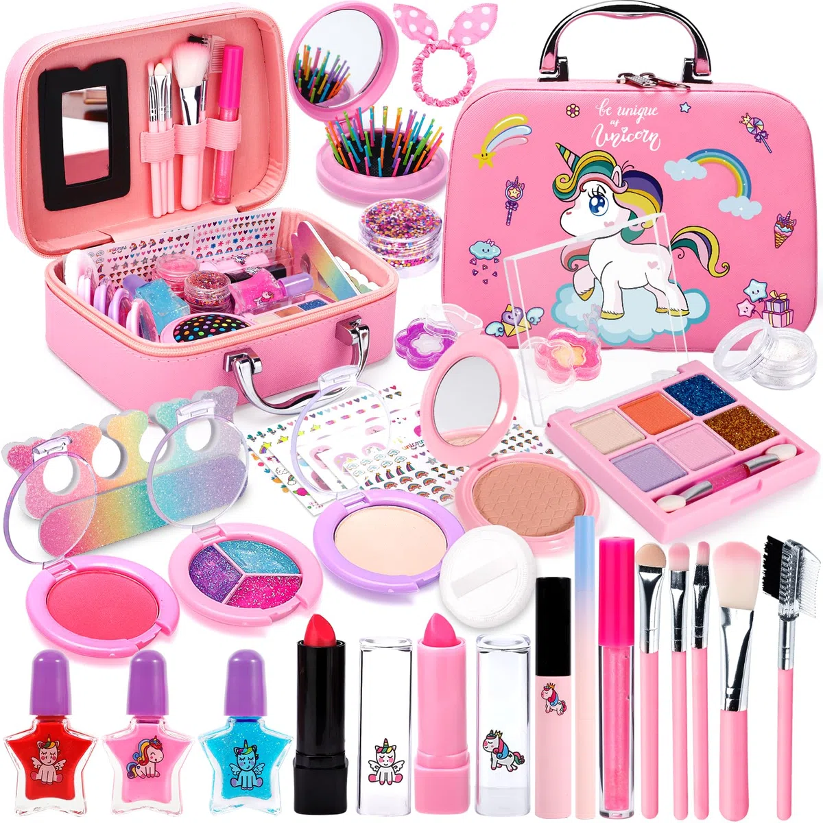 Maquillage Enfant Jouet, 38pcs Lavable Malette, Coffret Makeup Set pour Filles, Cadeau de Noël d'Anniversaire pour 4-10+ Ans