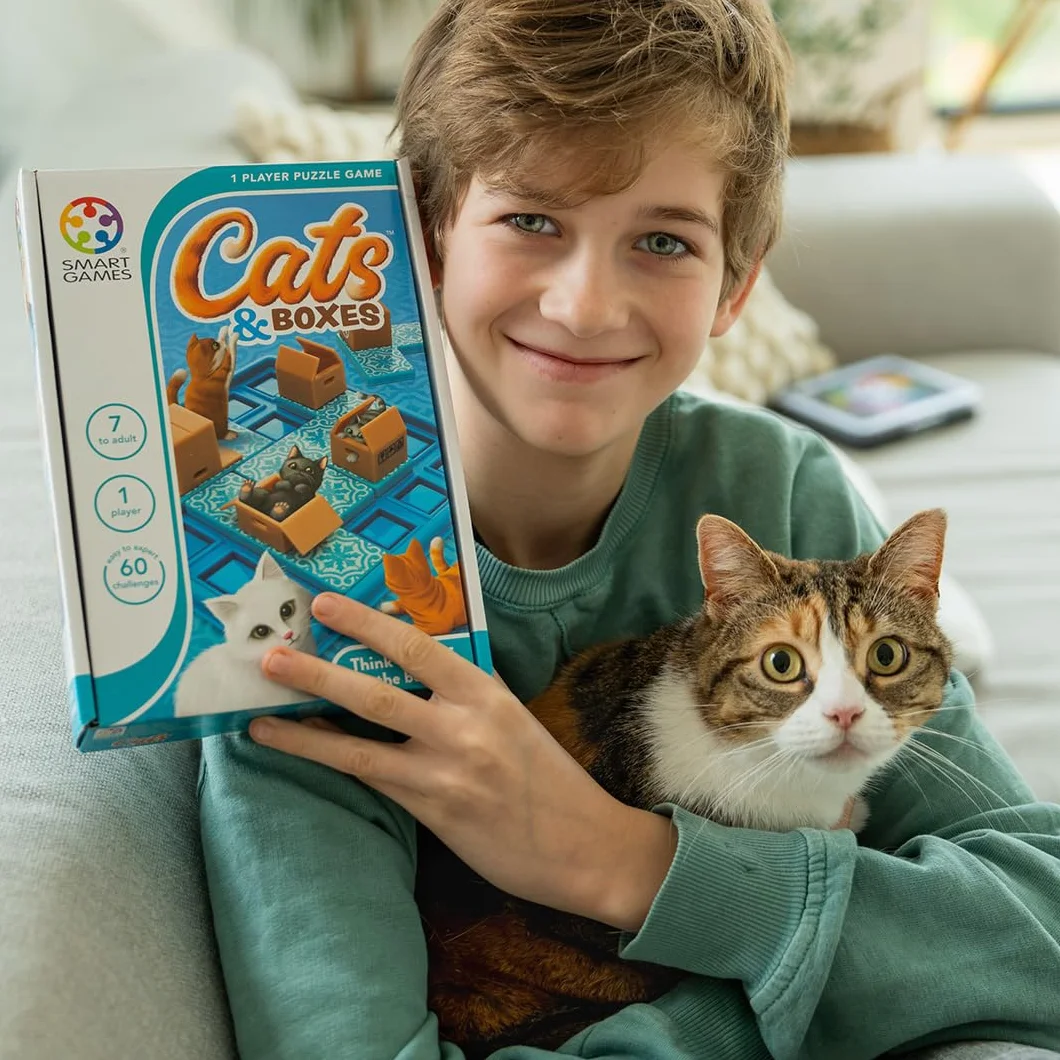 SmartGames - Chats & Boxes, Jeu de Puzzle avec 60 Challenges, 7 Ans et Plus, SG450