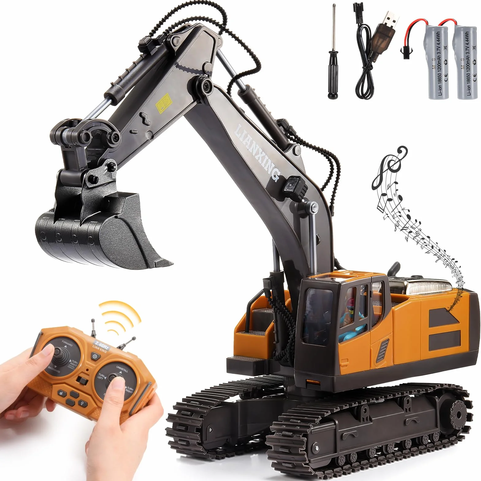 Echelle 1:20 Pelleteuse Télécommandée Jouet Garçon 3-8 Ans, 2.4GHz Tracteur Enfant Avec Effets Lumineux, Cadeau Et Jeux Exterieur