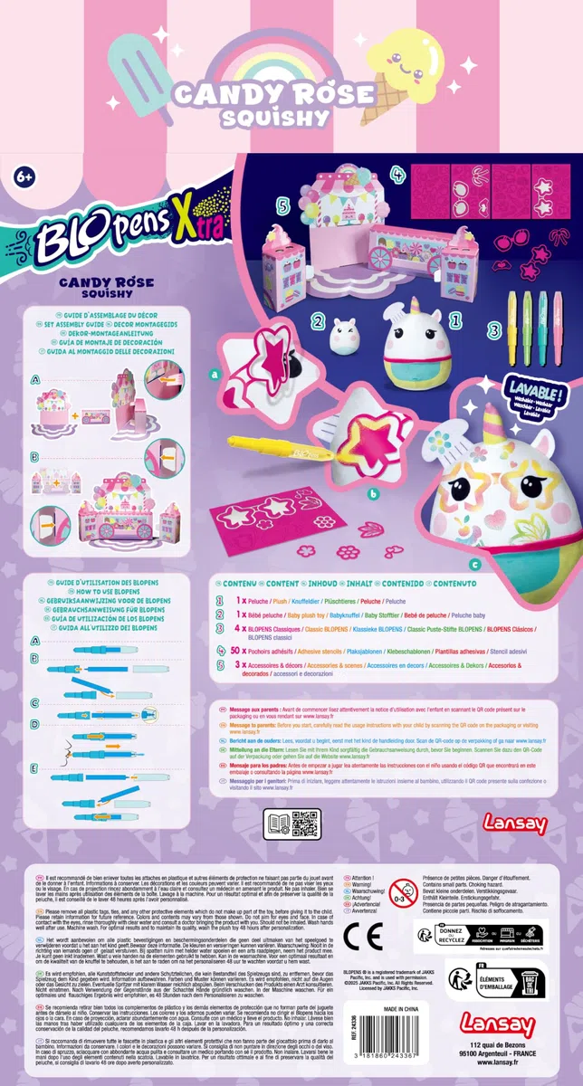 Lansay | BLOPENS X-TRA – Candy Rose Squishy | Kit Créatif avec Feutres Souffleurs et Squishy à Personnaliser | Couleurs Vives et Pochoirs | Activité Manuelle dès 5 Ans | Facile et Réutilisable