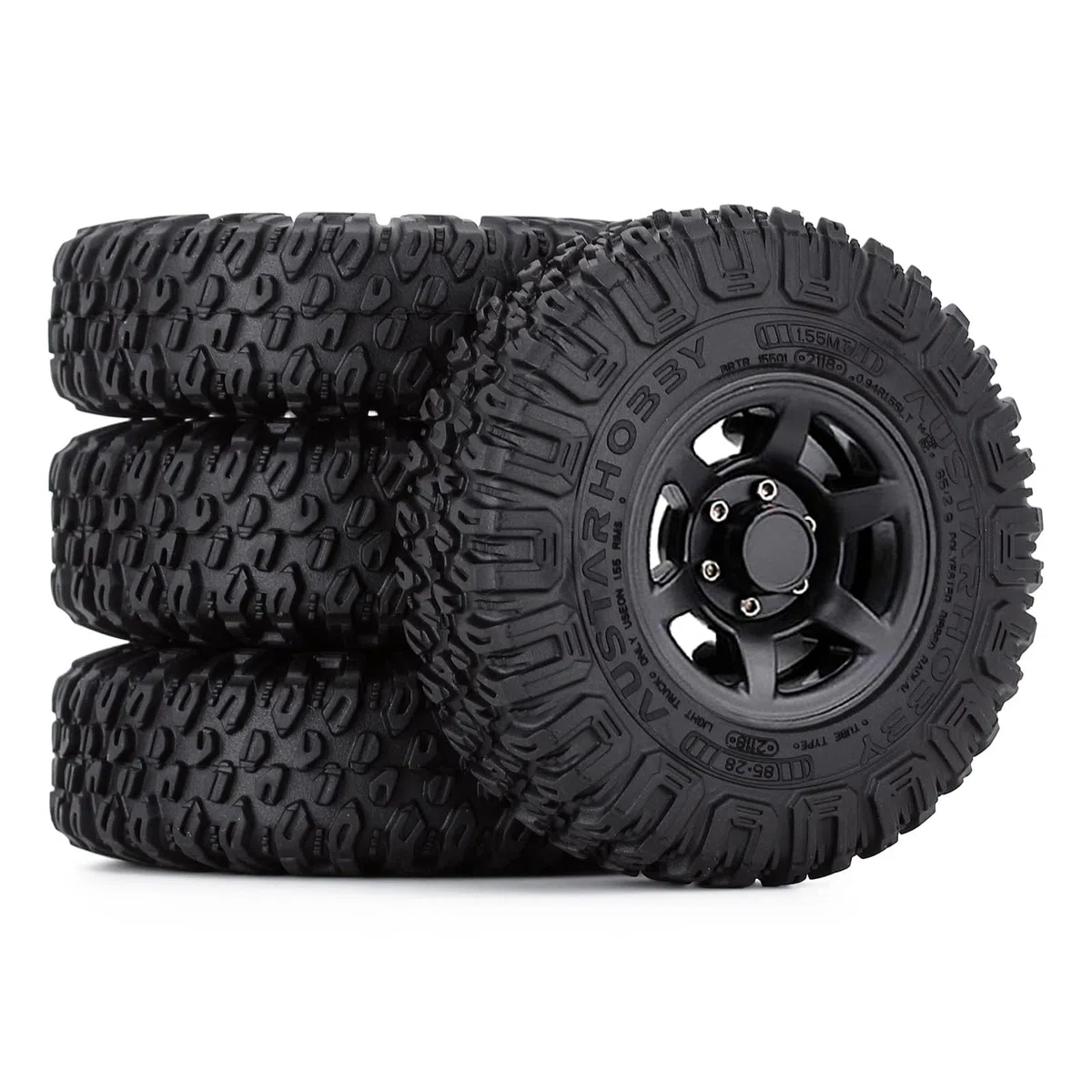KINGCOO Lot de 4 pneus radiocommandés en caoutchouc 1,55" avec jantes en plastique Beadlock pour voiture 1/10 RC Crawler Car pour Axial AX90069 D90 TF2 Tamiya CC01 LC70 JIMNY Pièces de mise à niveau
