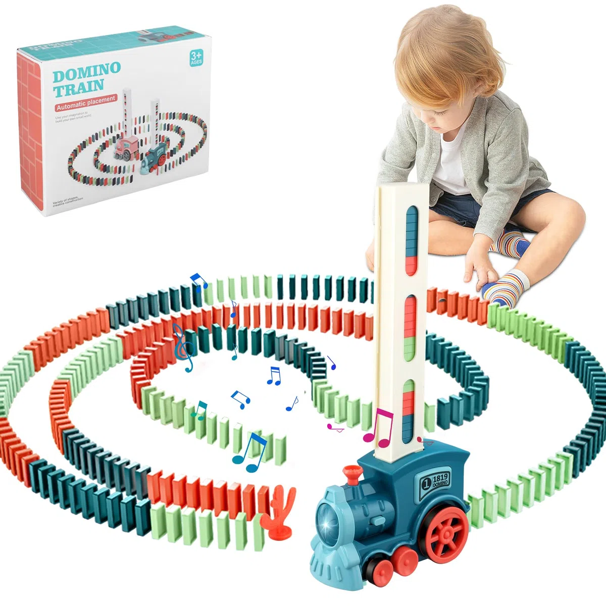 Train Électrique Automatique Domino - Ensemble de 200 Blocs de Construction pour Enfants avec Son