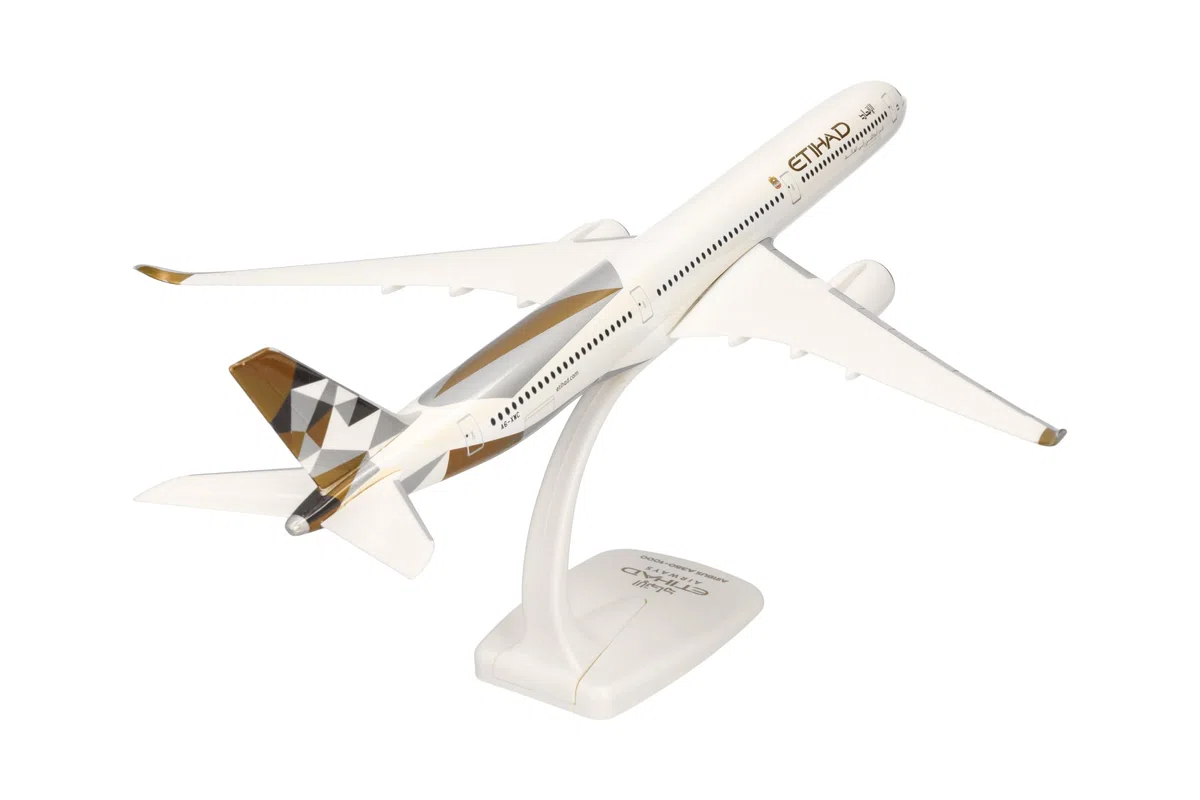 Herpa Maquette Avion Etihad Airways Airbus A350-1000 - A6-XWC, echelle 1/200, Snap-fit Model, pièce de Collection, d'avion avec Support, Figurine Plastique