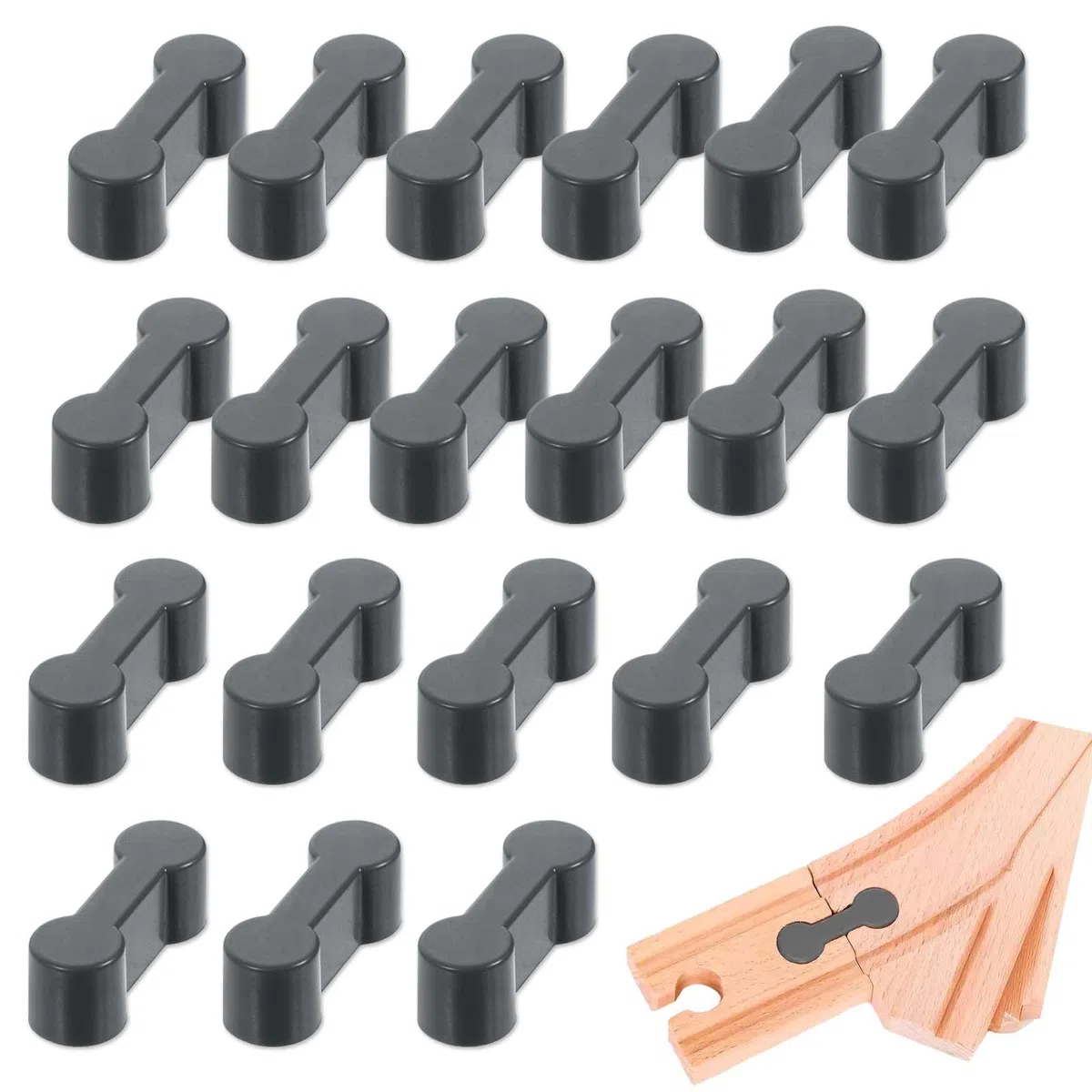 Lot de 20 adaptateurs de rail en bois, rallonge durable, adaptateur de rail en bois, robustesse, adaptateur de raccordement de voie en bois, convient pour les chemins de fer jouets (3,5 x 0,8 x 0,6