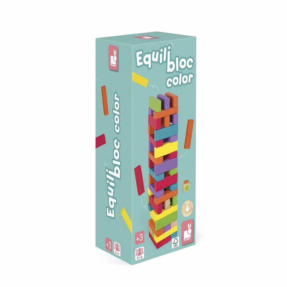 Janod - Equilibloc Color - Blocs de Construction en Bois - 60 Pièces - Jeu d'Adresse - Multicolor - Dès 3 Ans - J02012