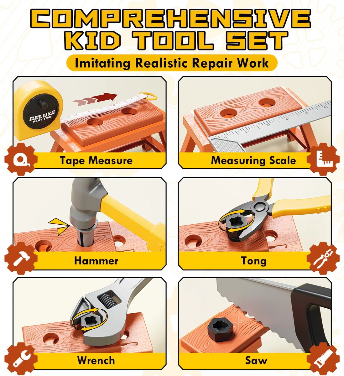 Lehoo Castle Boite Outils Enfant, Etabli avec Perceuse Électrique, Visseuse, Metre Ruban, Démonter et Assembler Voiture, Caisse a Outil Cadeau Montessori Jouets pour Enfant 3 Ans+