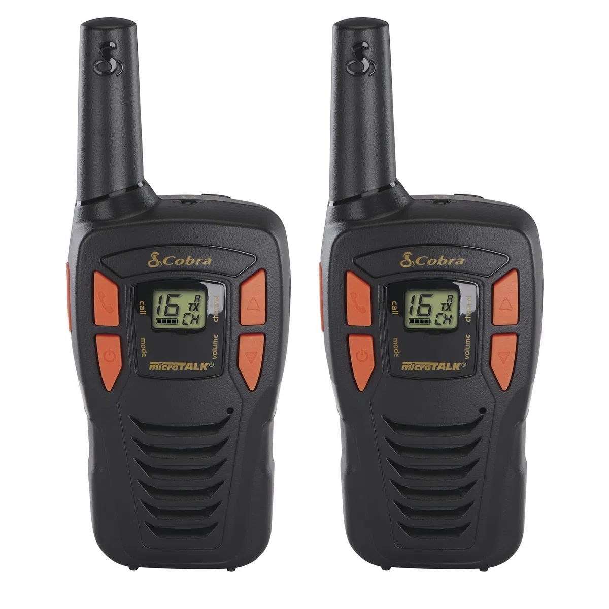Cobra AM255 Talkies-Walkies Légers IPX2 (Pack de 2) – Portée de 5 km, 16 canaux, Fonction d'économie d'énergie, talkies-Walkies Rechargeables, Noir