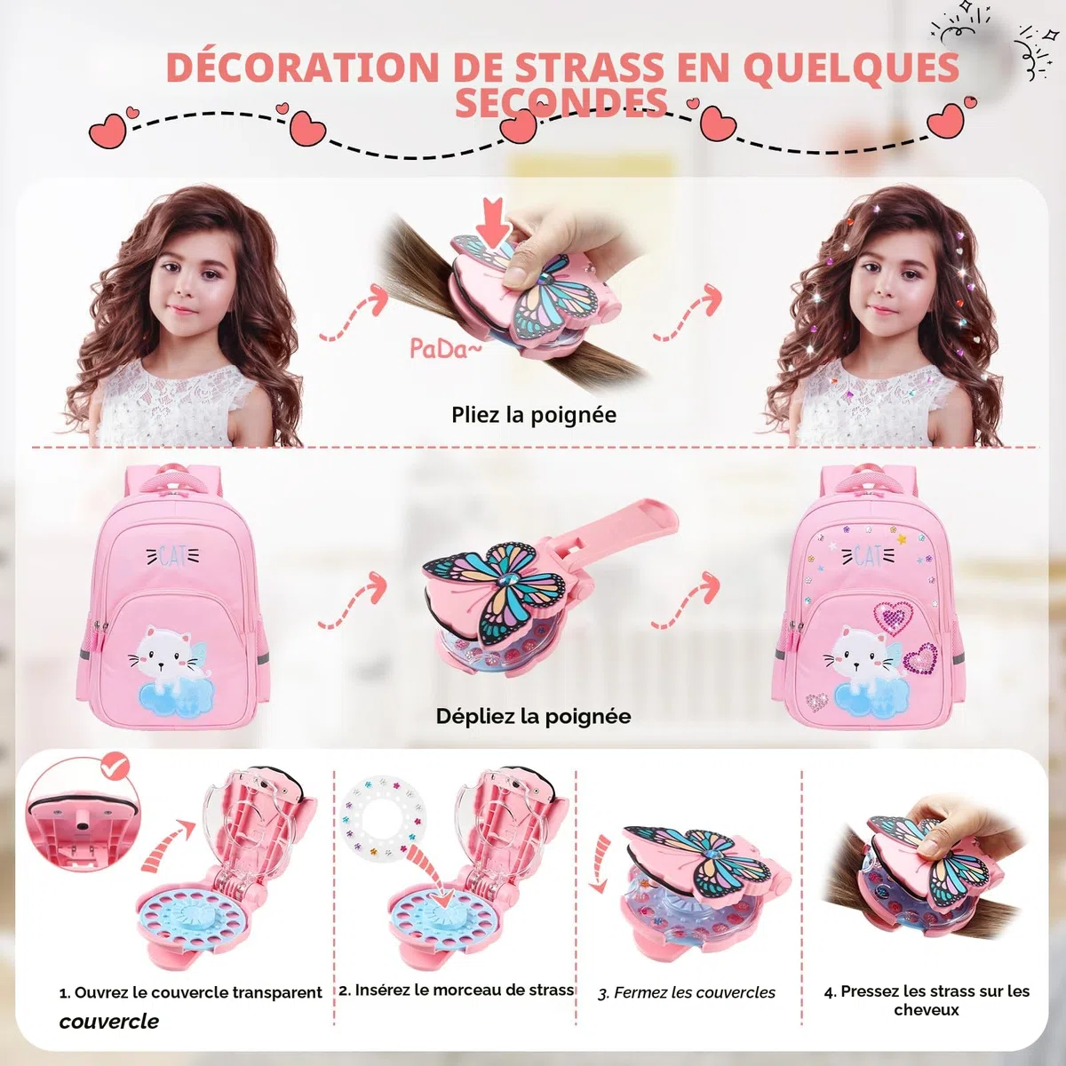 SEMKOTREE Machine à Strass pour Cheveux avec 630 Gemmes et Extension, Hair Bedazzler, Bijoux Paillettes Diamond Styler Kit, Cadeau Fille 6 Ans
