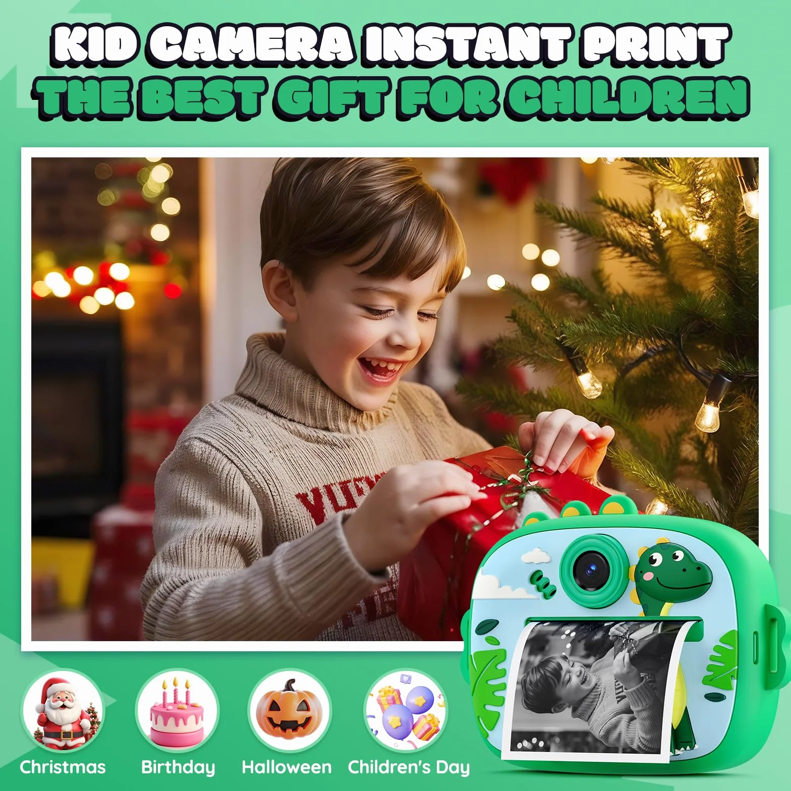 Appareil Photo Instantané pour Enfant, Appareil Photo Enfant Impression 1080P HD avec Imprimante avec 3 Rouleaux de Papier, Appareils Photos Numériques pour Les Enfants de 3 à 12 Ans