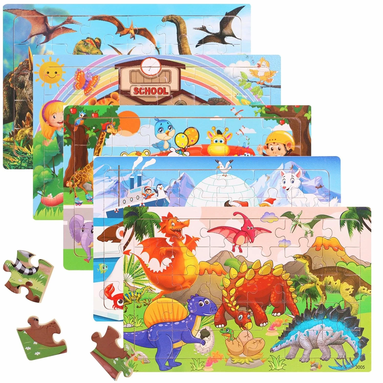 Puzzle Enfant 3 Ans 5 X 24 Pièces,Puzzle Bois Animaux à Partir,Jouet Educatif Préscolaire,Jouets éducatifs,Jouets Cadeaux pour Enfants de 3 à 8 Ans Garçons Filles (#4)