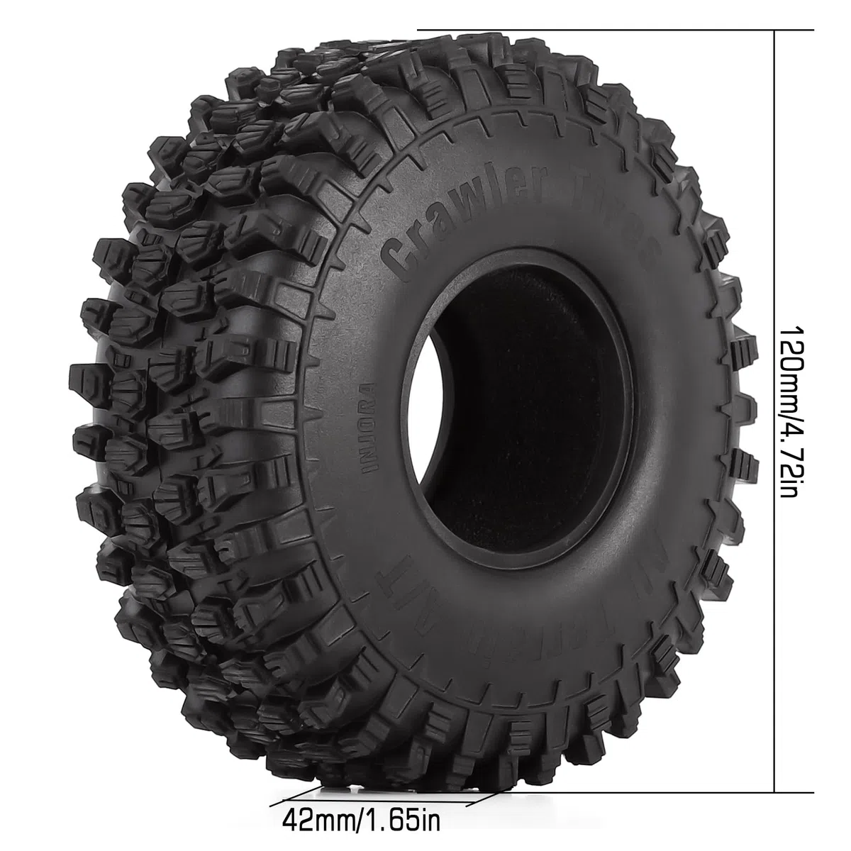 INJORA 1.9 Pneus Crawler 120 * 42mm Pneus de Roue Tout Terrain en Caoutchouc pour 1/10 RC Rock Crawler Voiture VS4-10 Redcat Gen 8 7 Pro SCX10 Pro FCX10