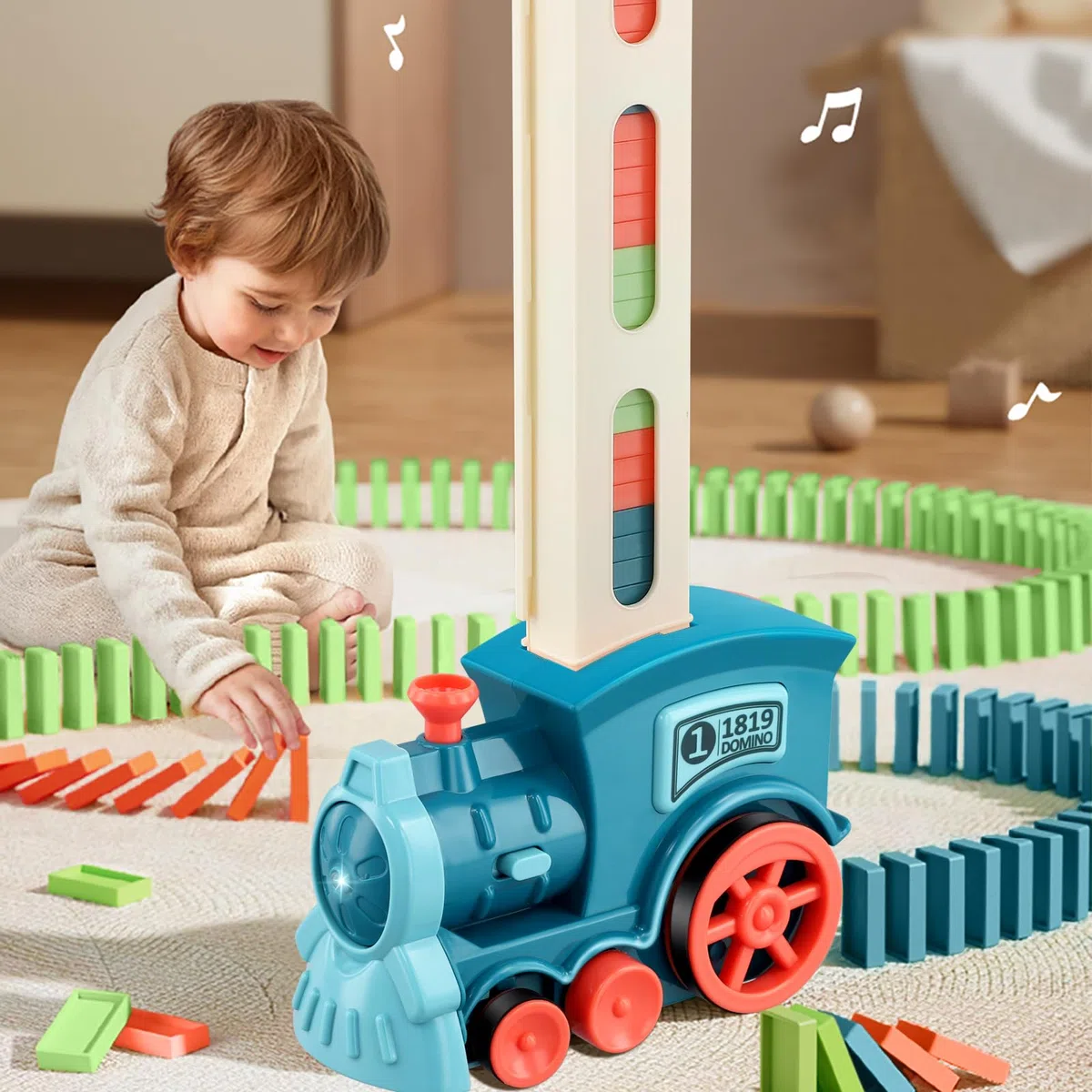 Train Électrique Automatique Domino - Ensemble de 200 Blocs de Construction pour Enfants avec Son