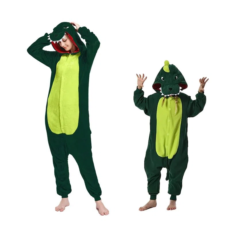 Pyjama de Dessin Animaux,Dinosaure Grenouillère Pyjama,Barboteuse Costume Dinosaure de Cosplay pour Enfants et Adultes Le Carnaval et la Fête d'halloween Costume