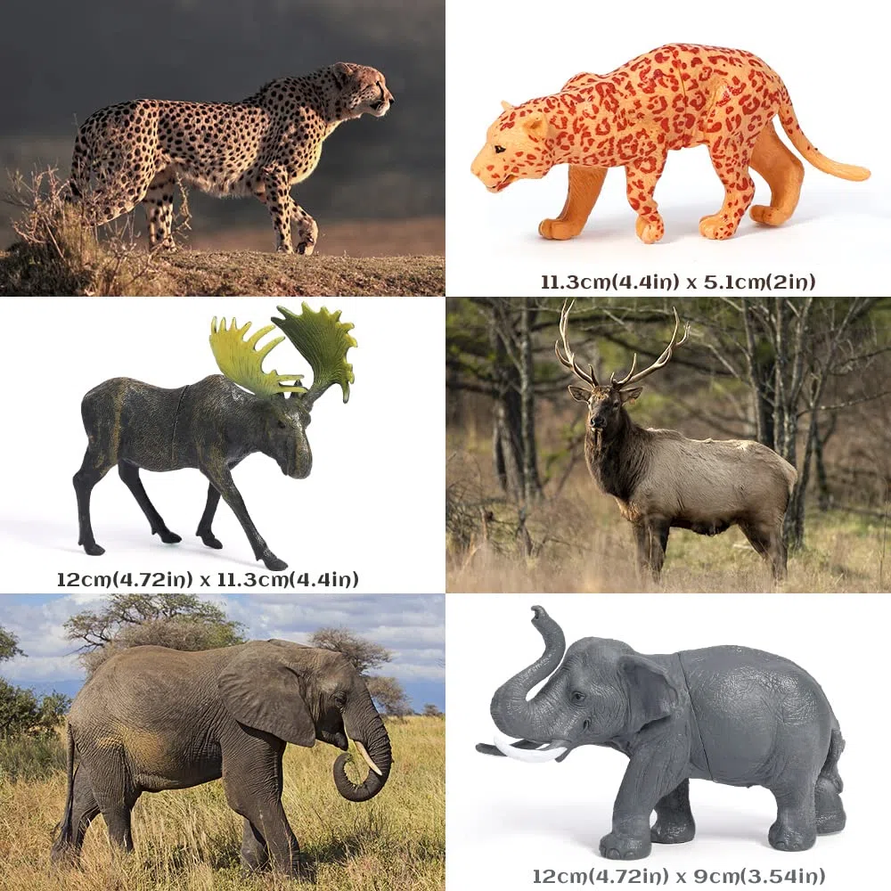 FRUSE d'animaux Jouet pour Enfants,12 Pièces Réaliste Animaux de la Jungle,Figurine Animaux avec Panda,Lion,Eléphant,Jouets Éducatifs Cadeaux pour Enfant Fille Garçons de 3 Ans et Plus
