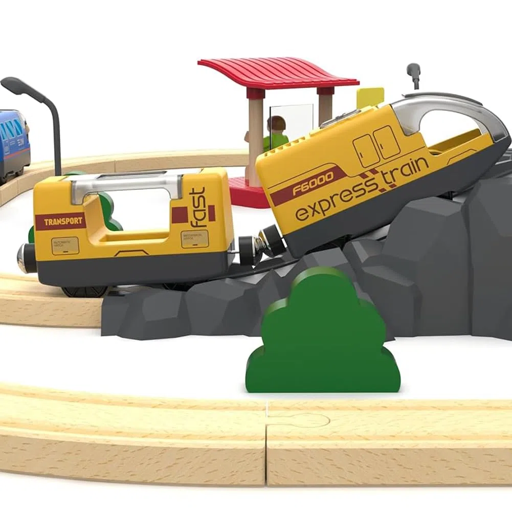 TOPLIVING Train de train motorisé en bois télécommandé avec connexion magnétique - Train de locomotive à piles pour tout-petits - Compatible avec Thomas, Brio, Chuggington (sans piste)