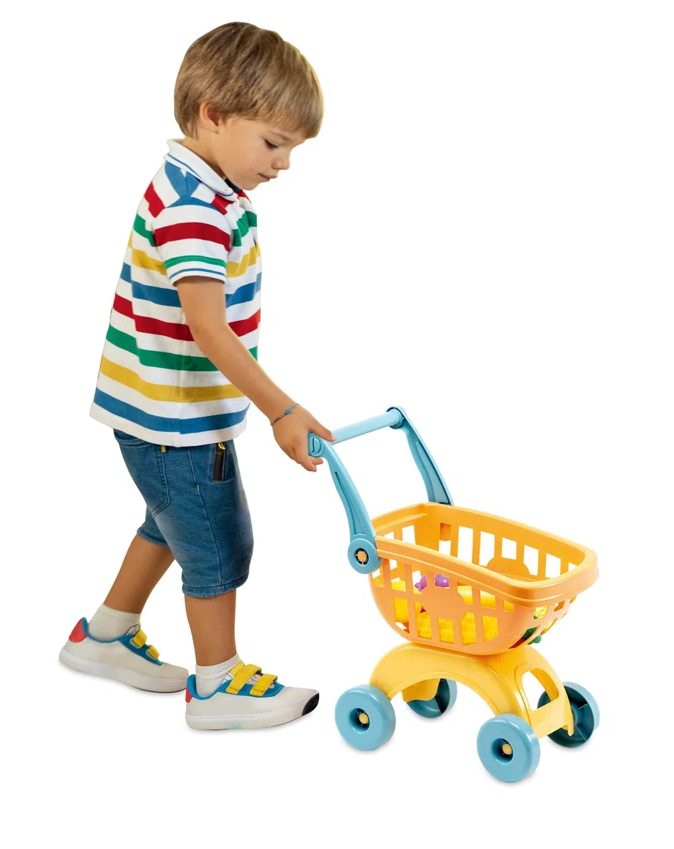 ODS - Maisonelle Bio, Chariot d'épicerie Jouet pour Enfants, avec Fruits, légumes et boîtes, Durable en bioplastique, 31 x 19 x 17 cm, âge recommandé +2 Ans