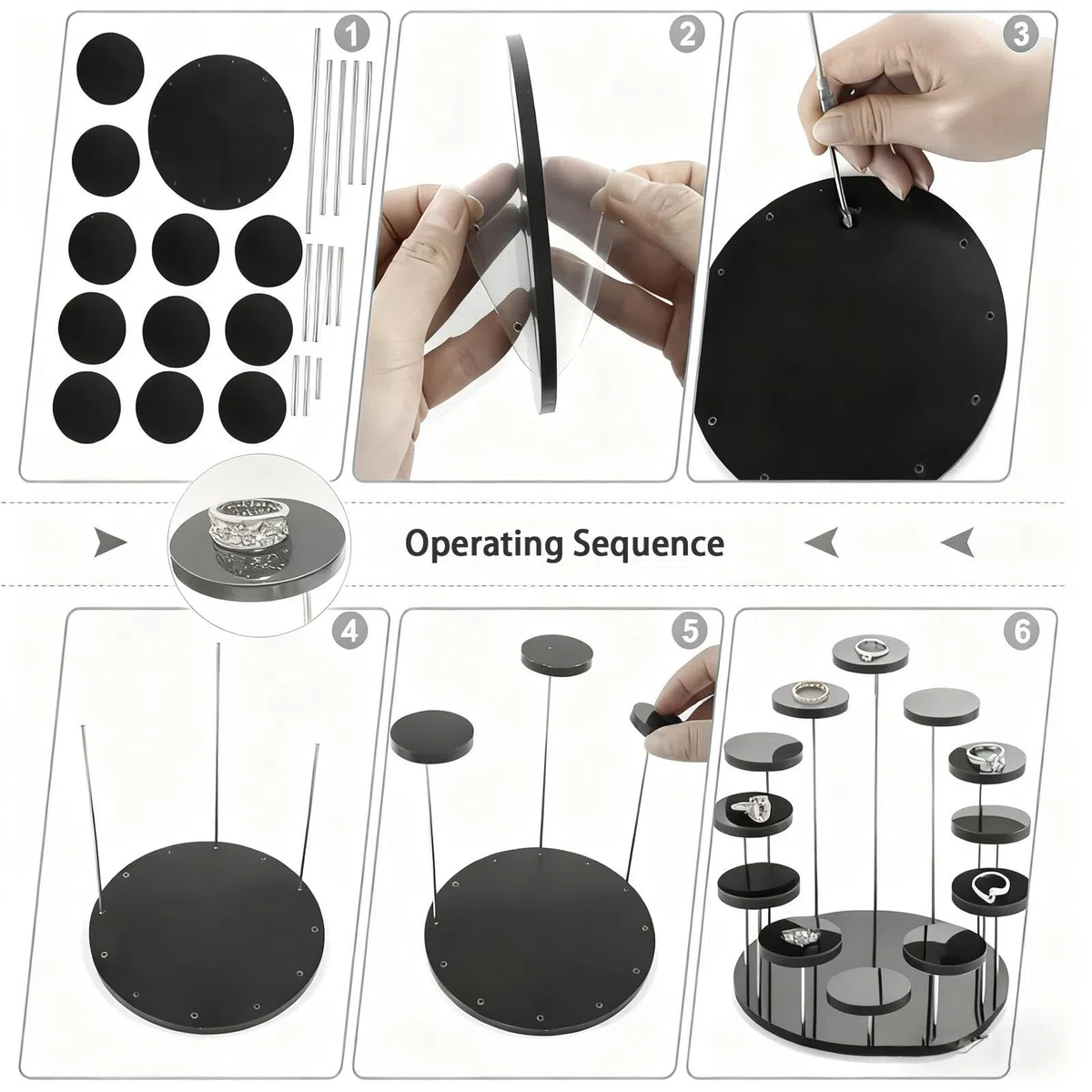 Présentoir Acrylique Rond Noir, Diamètre Présentoirs, Présentoir Parfum de Collection, Résentoirs Ronds en Acrylique pour Cupcakes, pour de Figurine Vernis à Ongles Cosmétiques.