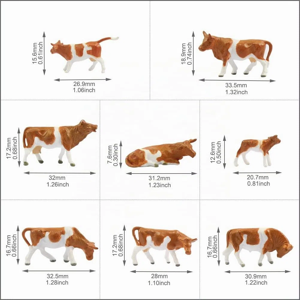 Evemodel Modélisme ferroviaire 36 pièces 1:87 Animaux de Ferme Bien Peints Piste H0 Vaches Chevaux Figurines