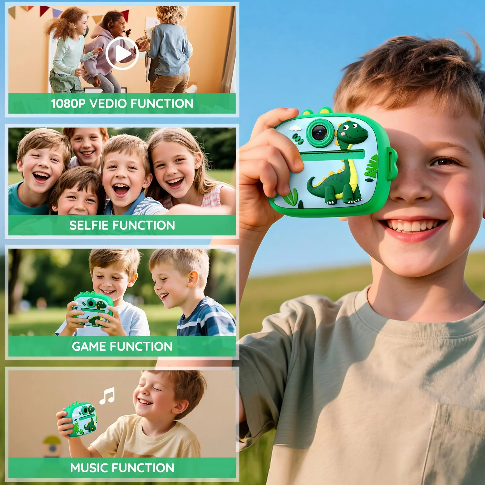 Appareil Photo Instantané pour Enfant, Appareil Photo Enfant Impression 1080P HD avec Imprimante avec 3 Rouleaux de Papier, Appareils Photos Numériques pour Les Enfants de 3 à 12 Ans