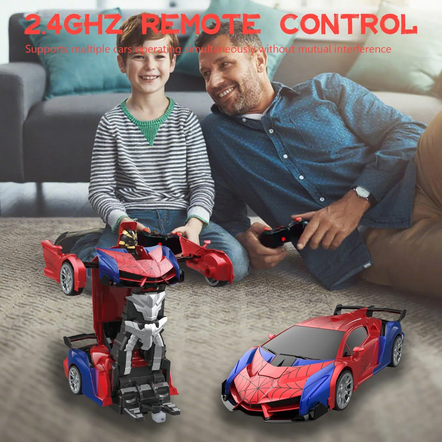 Voiture Telecommandé Enfant, 2.4Ghz Voitures Télécommandée Transformable en Robot Jouets Enfants 3 4 5 6 7 8 9 Ans Garçon Fille, Spider RC Car Cadeau Anniversaire Noël Jeux Intérieur Extérieur
