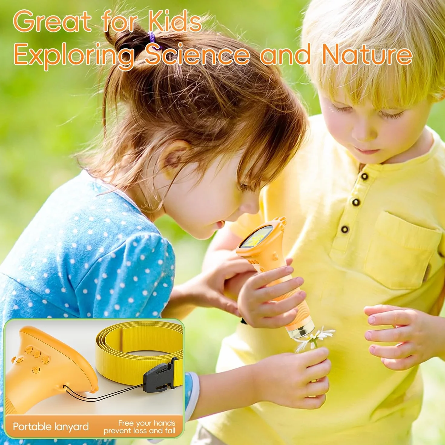 Microscope numérique pour Enfants, écran IPS de 2 Pouces, Rechargeable, SGAINUL grossissement 1000x, Microscope Enfant Portable, 8 lumières LED, Convient aux Enfants de 3 à 8 Ans（Orange）