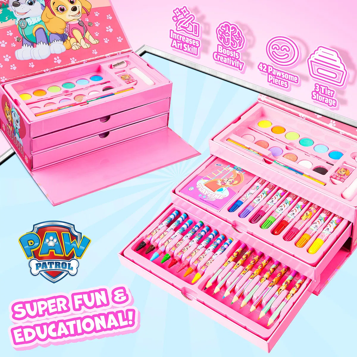 Paw Patrol Set de Coloriage Pat Patrouille - Coffret Peinture et Coloriage Enfant (Rose)