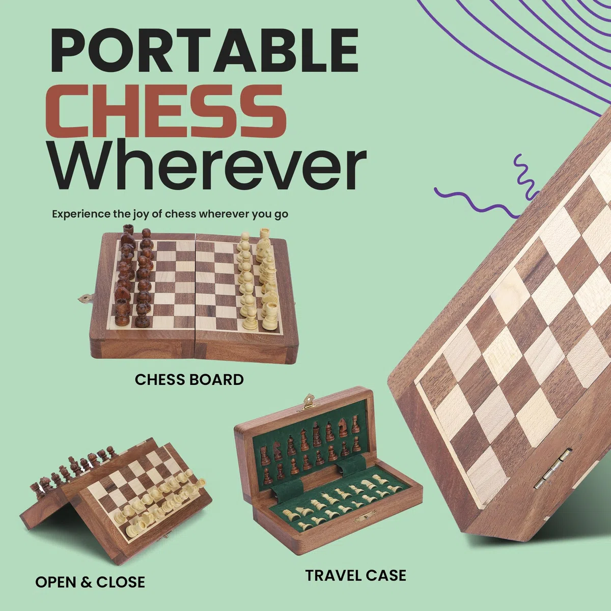 Ajuny Jeu d'échecs Magnétique en Bois avec Pièces d'échecs Puzzle avec Pièces Faites à la Main pour Tournoi Professionnel Débutant Jeu d'échecs de Voyage Pliable Portable pour Adultes et Enfants