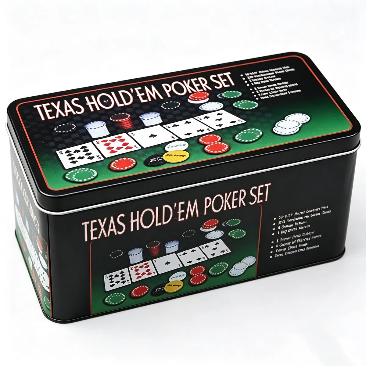 ISDI Set de poker Boîte en métal, 200 jetons de poker, 2 couvertures, bouton livreur, petite aveugle, tapis de jeu