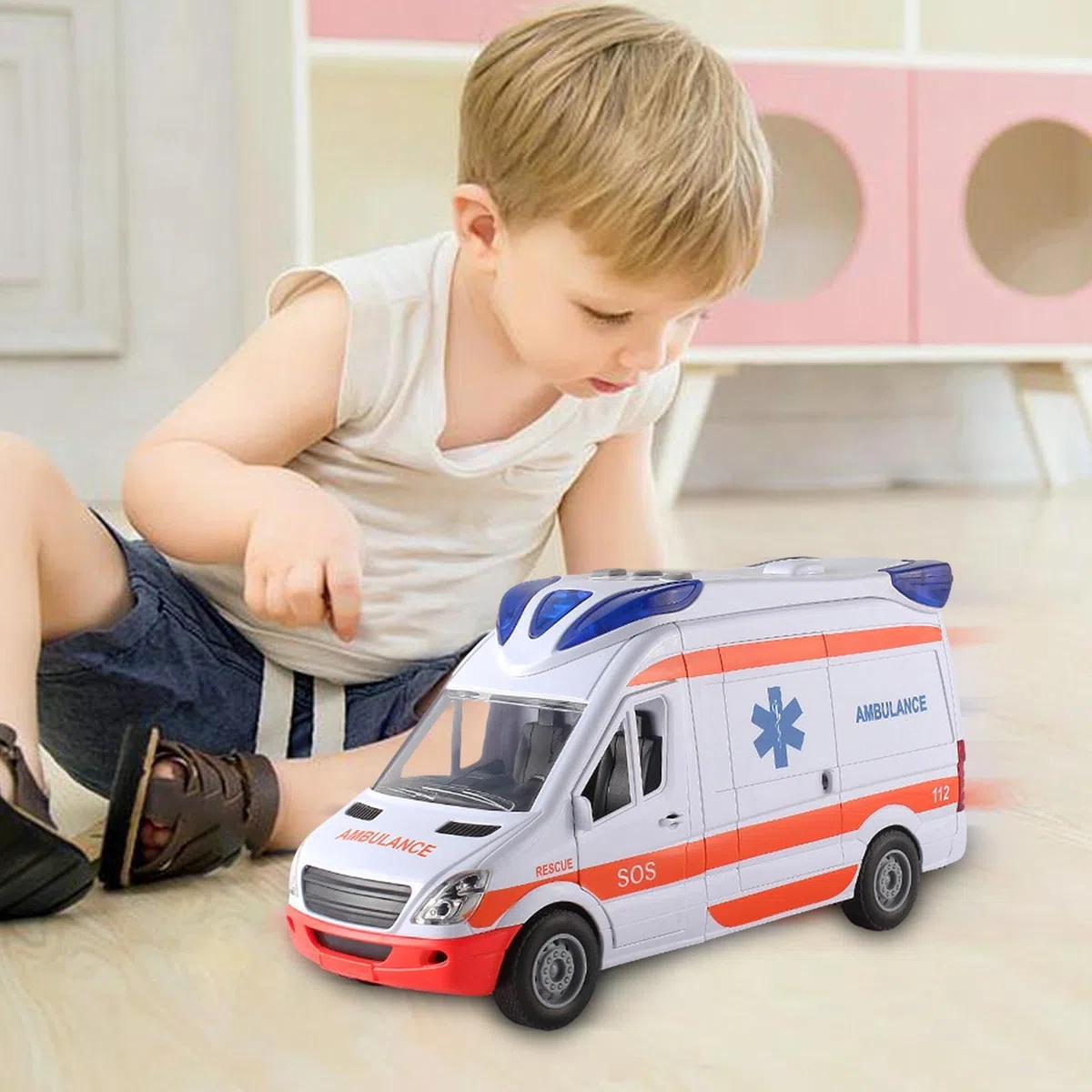 Generico Toy Ambulance Rescue Vehicle | Large Kids Ambulance Car With Stretcher, Opening Back Door, Lights & Sounds | Role-Play Rescue Toy For Children Ages 3-8