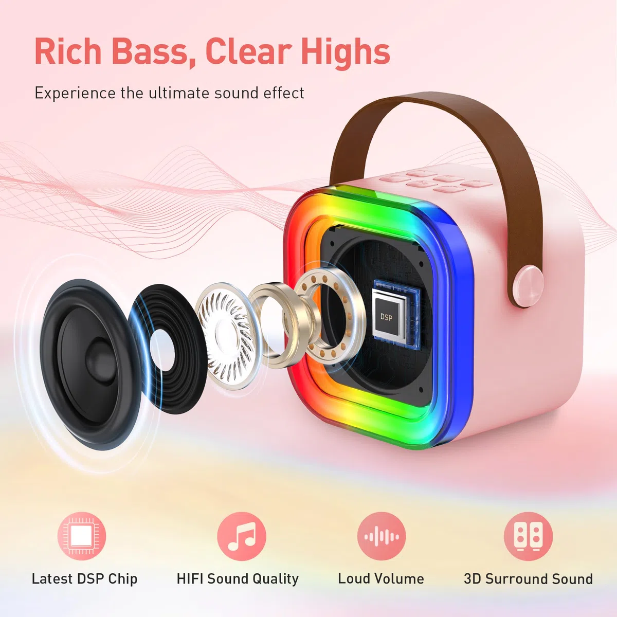 Ankuka Micro Karaoke Enfants avec 2 Micro sans Fil, Jouet Fille Karaoké 3-12 Ans Micro Enfant, Karaoké Bluetooth Portable avec Changement de Voix Magique et Lumière LED. (Rose)