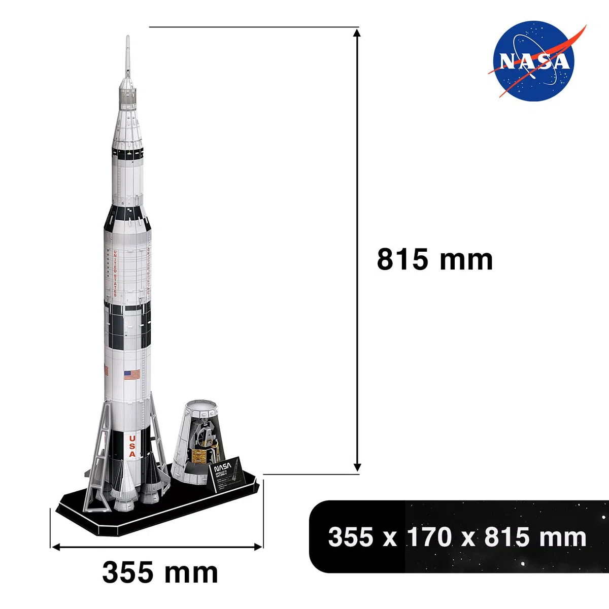 NASA - Puzzle 3D Apollo Saturn V Rocket - Puzzle 3D Enfant Et Adulte | Maquette A Construire Adulte | Cadeau Garcon 8 Ans | 136 Pièces | Puzzles 3D