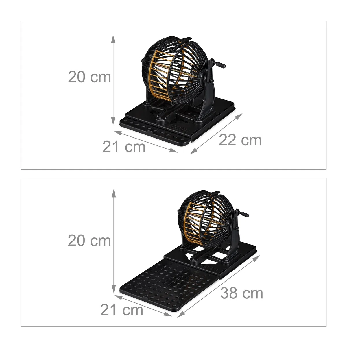 Relaxdays Bingo, boulier, 90 Boules, 72 Cartes, Plateau Coulissant, pour Grands et Petits, Convient à la tombola, Noir