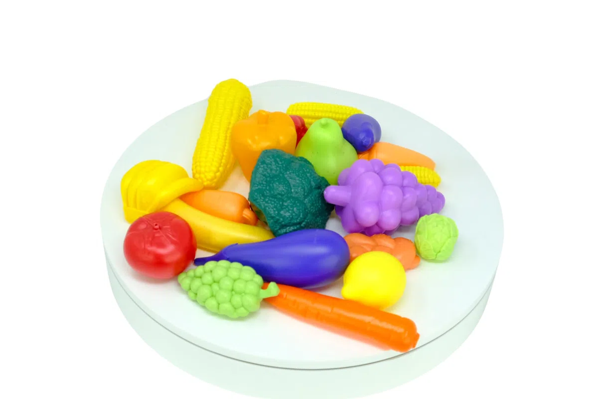 ODS - Maisonelle Bio, Chariot d'épicerie Jouet pour Enfants, avec Fruits, légumes et boîtes, Durable en bioplastique, 31 x 19 x 17 cm, âge recommandé +2 Ans