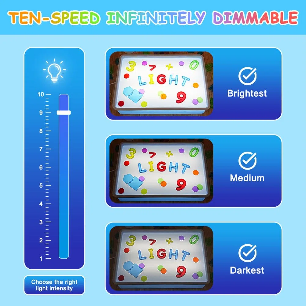 Vicloon Jouets Sensoriels pour l'Autisme, Table Lumineuse Sensorielle et Accessoires,Light Box Bleu avec 151 Lettres, Symboles Mathématiques et Géométrie, Jeux pour l'Autisme Enfants